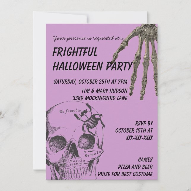 Skull and Skeleton Hand Halloween Invitation (Front)