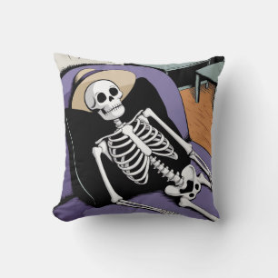 Skull and Skeleton Laying down Halloween Accent Throw Pillow