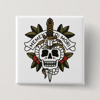 Skull and Snake Tattoo 2 Inch Square Button