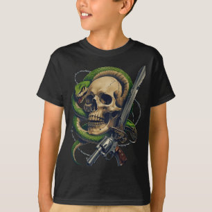 Skull and Snake Warrior - Dark Gothic Gunslinger T-Shirt