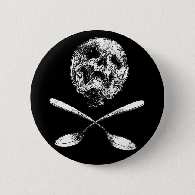 Skull and Spoons 2 Inch Round Button (Front)