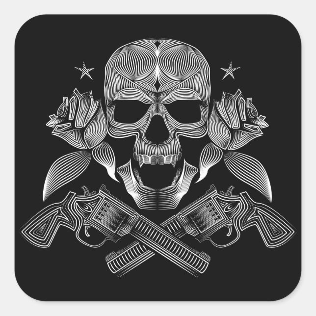 Skull and Stars with Roses and Crossed Guns Square Sticker (Front)
