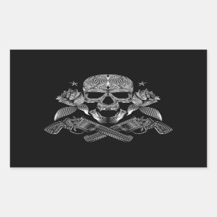 Skull and Stars with Roses and Crossed Guns Sticker