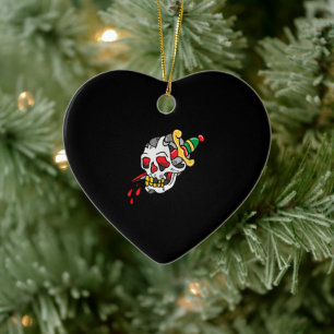 Skull and Sword Tattoo Gift For Tattoo Lover Ceramic Ornament