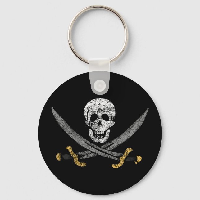 Skull and Swords Jolly Roger Pirate Flag Keychain (Front)