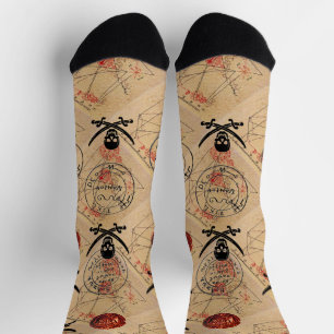 SKULL AND  SWORDS ,PIRATES TREASURE MAP PARCHMENT  SOCKS