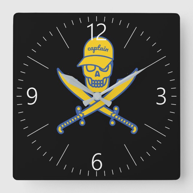 Skull and swords square wall clock (Front)