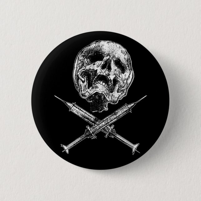 Skull and Syringes 2 Inch Round Button (Front)