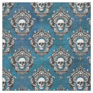 Skull and Teal Gothic Fabric