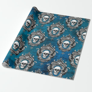 Skull and Teal Gothic Wrapping Paper