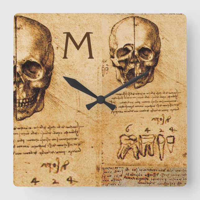 SKULL AND TEETH DENTAL CLINIC,DENTIST Monogram Square Wall Clock (Front)