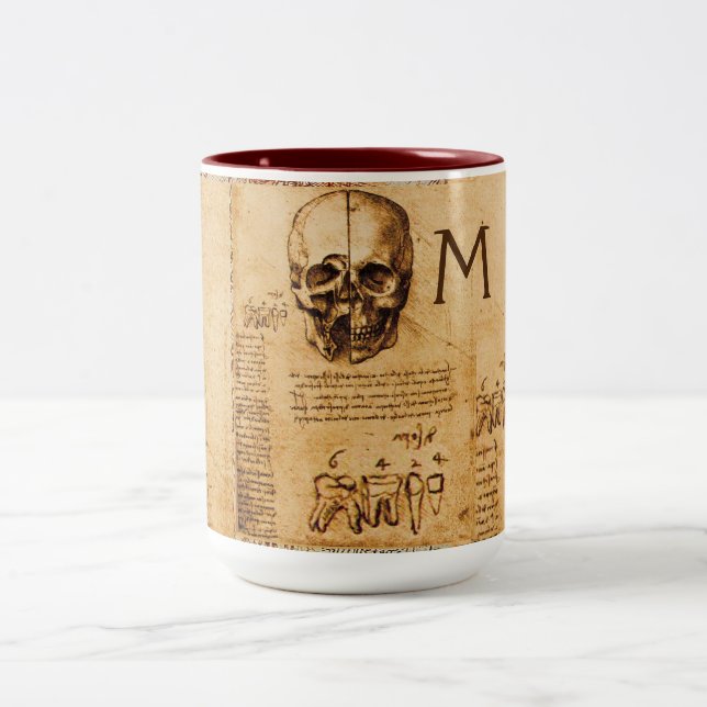 SKULL AND TEETH ,DENTAL CLINIC ,DENTIST Monogram Two-Tone Coffee Mug (Center)