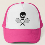 Skull and Tennis Racquets Trucker Hat<br><div class="desc">Skull and crossed tennis racquets. 'Cause your came is crazy deadly. Design is a little scratched up for a roughed-up look.</div>