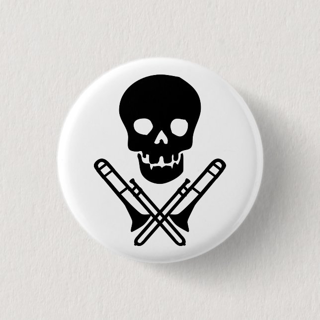 skull and trombones 1 inch round button (Front)