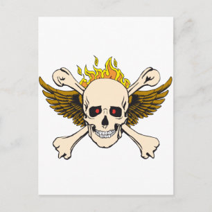 Skull and Wings with Crossbones and Fire Postcard