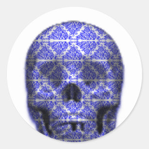 Skull Art in Black and Blue Halloween Classic Round Sticker