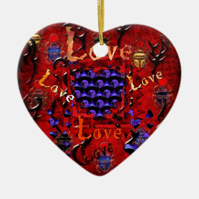 Skull Art Valentine Ceramic Ornament (Front)