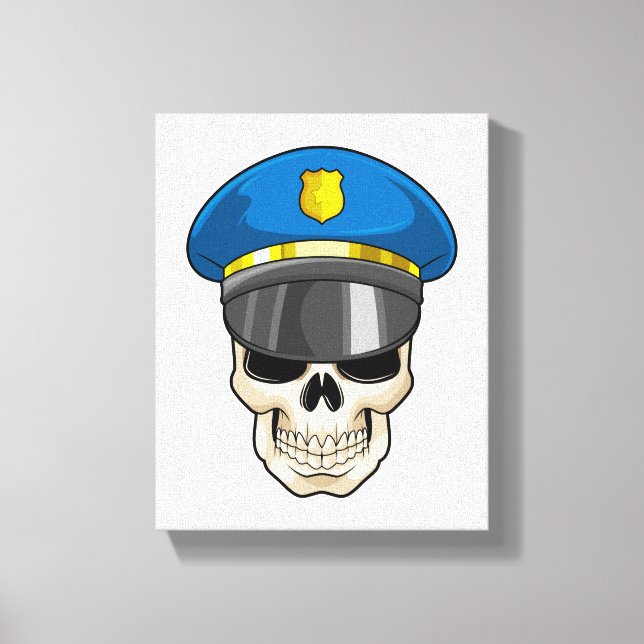Skull as Police officer with Police hat Canvas Print (Front)