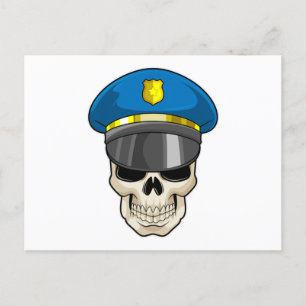 Skull as Police officer with Police hat Postcard