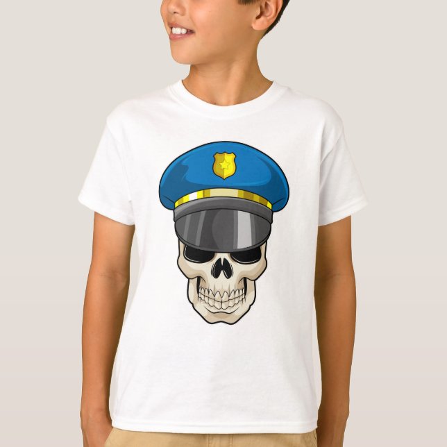 Skull as Police officer with Police hat T-Shirt (Front)