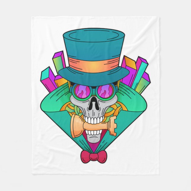 Skull at Chess with Chess piece Rook Fleece Blanket (Front)