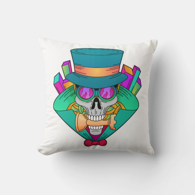 Skull at Chess with Chess piece Rook Throw Pillow (Front)