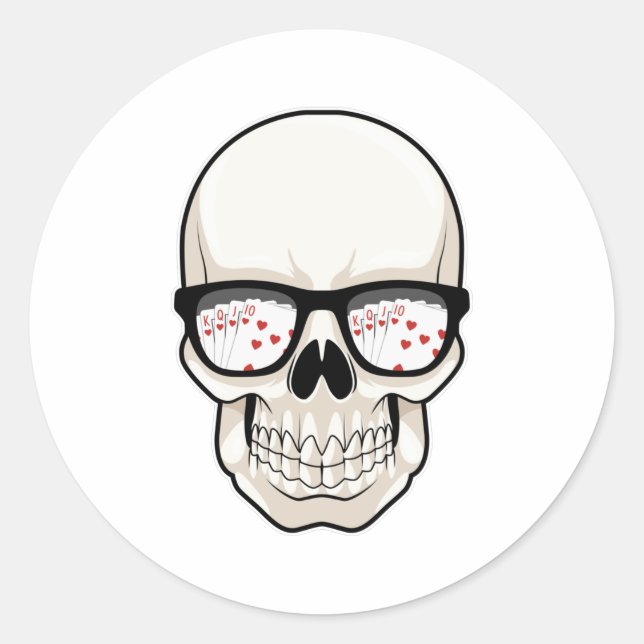 Skull at Poker with Sunglasses Classic Round Sticker (Front)