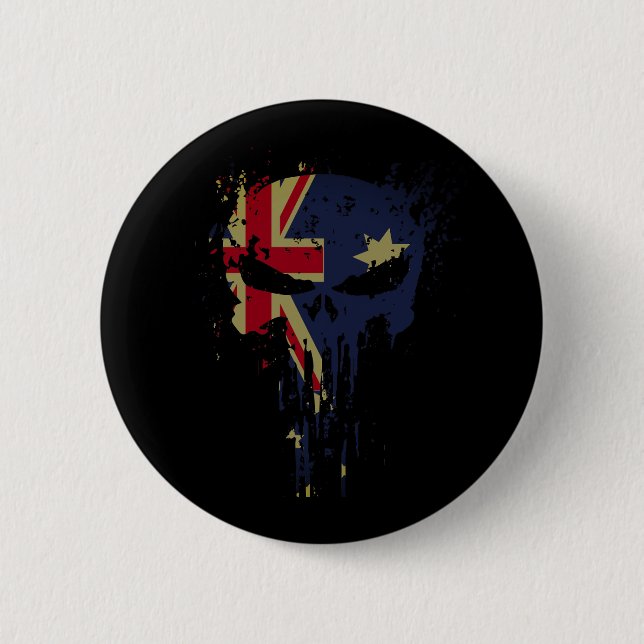 Skull Australian Flag Black 2 Inch Round Button (Front)