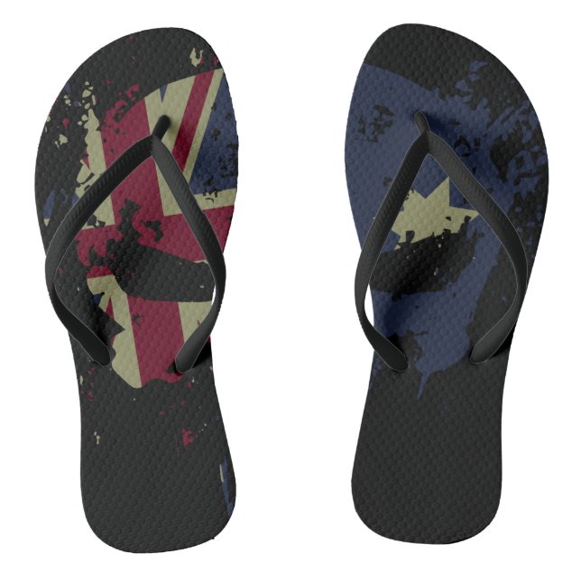 Skull Australian Flag Black Flip Flops (Footbed)