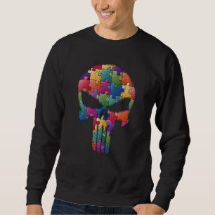 Skull Autism Awareness Mom Dad Kids Autism Puzzle Sweatshirt
