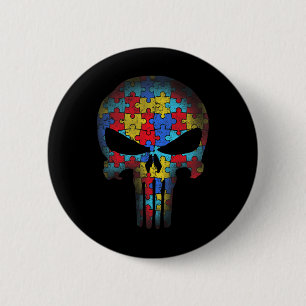 Skull Autism Awareness Tee Mom Dad Kids Autism  2 Inch Round Button