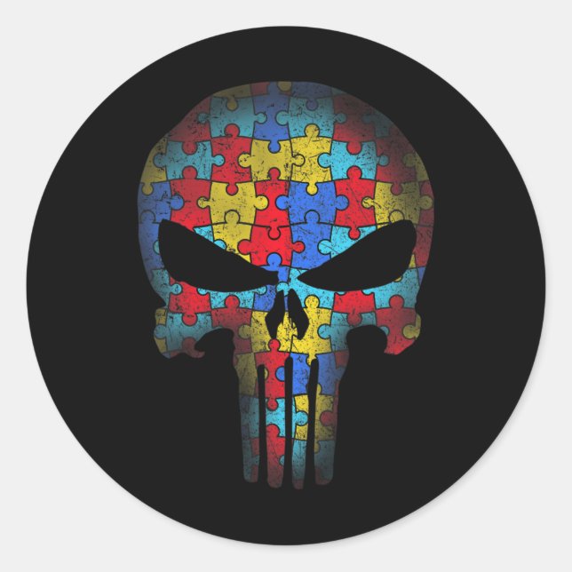 Skull Autism Awareness Tee Mom Dad Kids Autism  Classic Round Sticker (Front)
