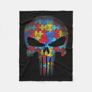 Skull Autism Awareness Tee Mom Dad Kids Autism  Fleece Blanket