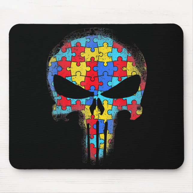 Skull Autism Awareness Tee Mom Dad Kids Autism  Mouse Pad (Front)