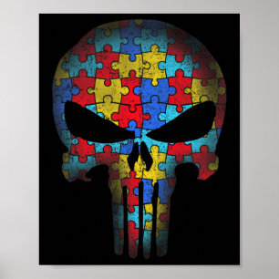 Skull Autism Awareness Tee Mom Dad Kids Autism Poster