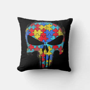 Skull Autism Awareness Tee Mom Dad Kids Autism  Throw Pillow