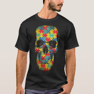 Skull Autism Awareness Vintage Puzzle Tee Mom Dad 