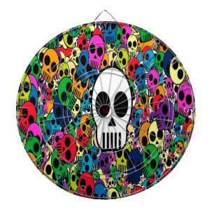 skull background bright multi coloured dartboard