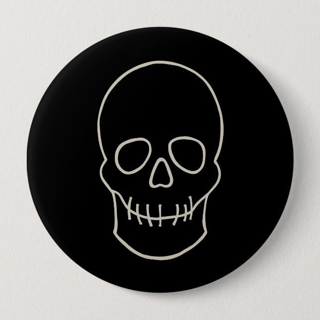 Skull - Bat Black and Bone White 4 Inch Round Button (Front)