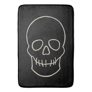 Skull - Bat Black and Bone White Bath Mat