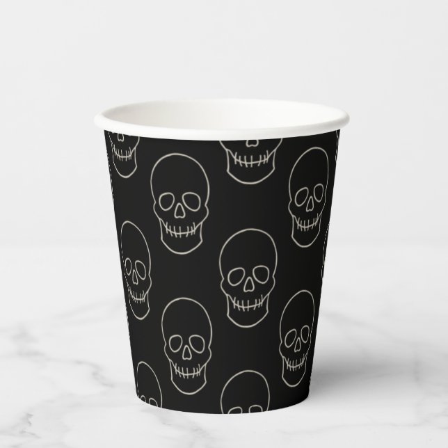 Skull - Bat Black and Bone White Paper Cups (Front)