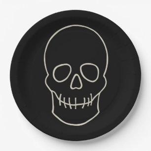 Skull - Bat Black and Bone White  Paper Plate