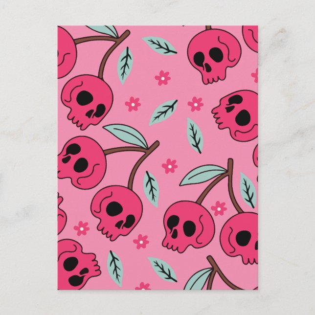 Skull berry seamless pattern holiday postcard (Front)