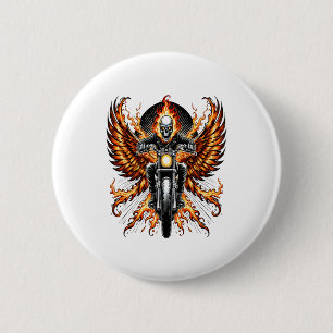 Skull Biker Flame Winged Motorcycle 2 Inch Round Button