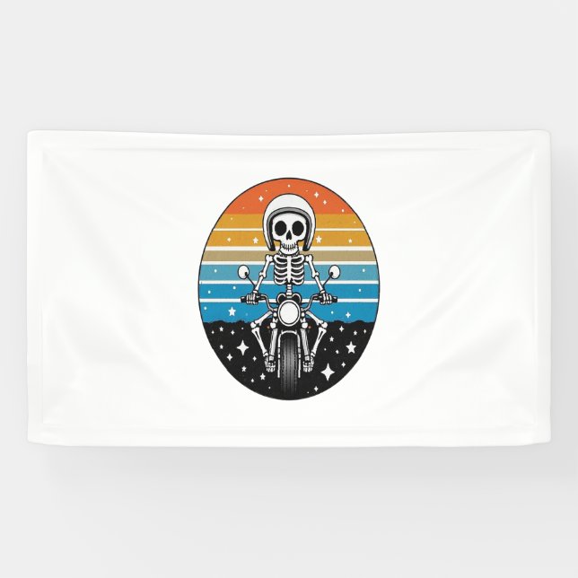 Skull Biker Flame Winged Motorcycle Banner (Horizontal)