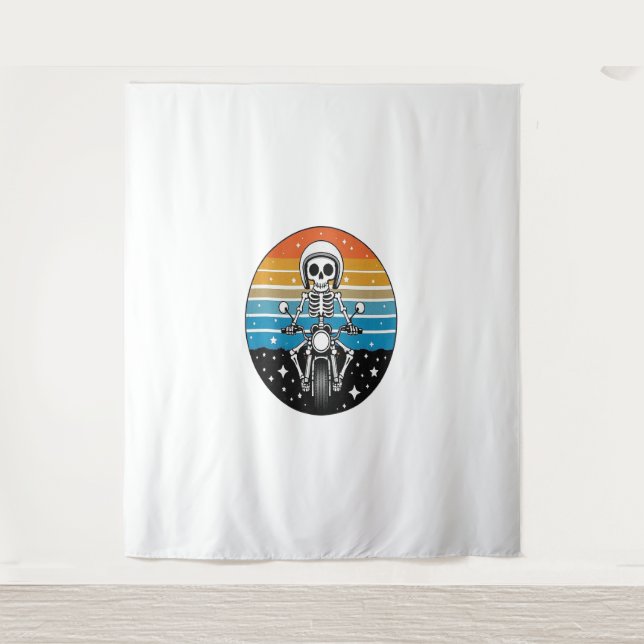 Skull Biker Flame Winged Motorcycle Tapestry (Front)