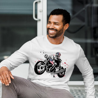Skull Biker withAmerican Flag Helmet T-Shirt