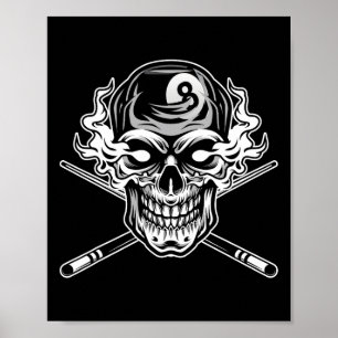 Skull Billiards Snooker Billiard 8 Ll Player Cue S Poster