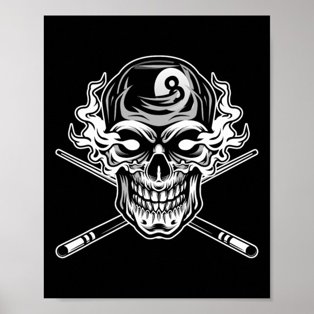 Skull Billiards Snooker Billiard 8 Ll Player Cue S Poster (Front)