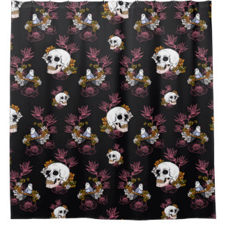 Skull, bird and flowers